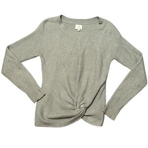 Aerie Offline Gray Ribbed Twist Front Sweater XS TP EXCH‎